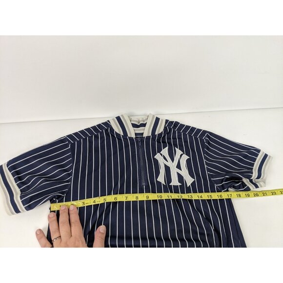 New York Yankees MLB 1/4 Zip Pinstripe Stitches Pullover Short Sleeve Size Large - Picture 7 of 11